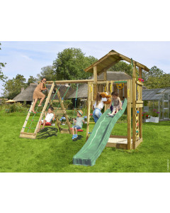 Jungle Chalet | Spielturm aus Holz mit Schaukeln & Kletternetz