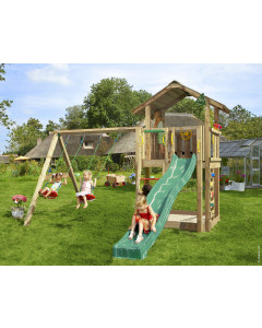 Jungle Chalet | Spielturm aus Holz mit Doppelschaukel