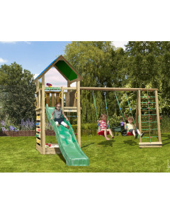 Jungle Lodge | Spielturm aus Holz mit Schaukeln & Kletternetz