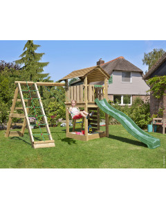 Jungle Cottage | Spielturm aus Holz mit Schaukel & Kletternetz