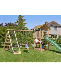 Jungle Cottage | Spielturm aus Holz mit Schaukeln & Kletternetz