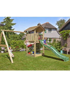 Jungle Cottage | Spielturm aus Holz mit Doppelschaukel