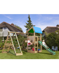 Jungle Home | Spielturm aus Holz mit Schaukel & Kletternetz