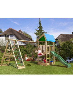 Jungle Home | Spielturm aus Holz mit Schaukeln & Kletternetz
