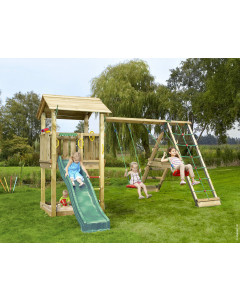 Jungle Casa | Spielturm aus Holz mit Schaukeln & Kletternetz