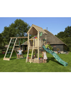 Jungle Club | Spielturm aus Holz mit Schaukel & Kletternetz