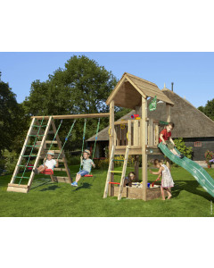 Jungle Club | Spielturm aus Holz mit Schaukeln & Kletternetz
