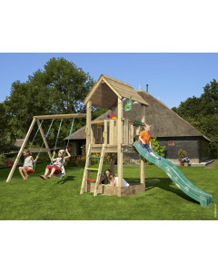 Jungle Club | Spielturm aus Holz mit Doppelschaukel