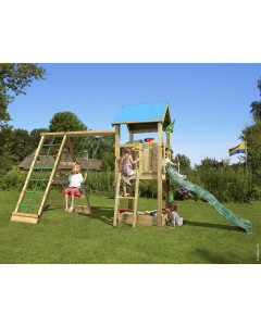 Jungle Castle | Spielturm aus Holz mit Schaukel & Kletternetz