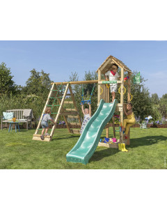Jungle Cocoon | Spielturm aus Holz mit Schaukel & Kletternetz