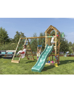 Jungle Cocoon | Spielturm aus Holz mit Schaukeln & Kletternetz