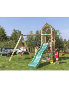 Jungle Cocoon | Spielturm aus Holz mit Doppelschaukel