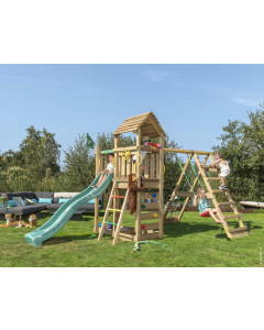 Jungle Safari | Spielturm aus Holz mit Schaukel & Kletternetz