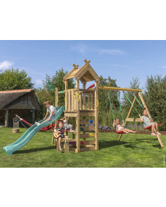 Jungle Teepee | Spielturm aus Holz mit Doppelschaukel