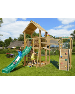 Jungle Palace | Spielturm aus Holz mit Rutsche & Klappernde Brücke