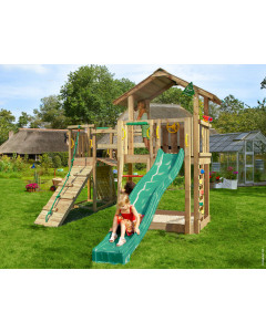 Jungle Chalet | Spielturm aus Holz mit Rutsche & Wackelbrücke