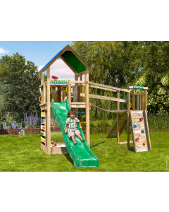 Jungle Lodge | Spielturm aus Holz mit Rutsche & Wackelbrücke