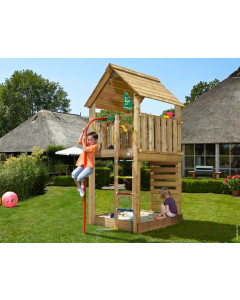 Jungle Cabin | Spielturm aus Holz mit Feuerwehrstange