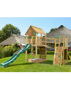 Jungle Cabin | Spielturm aus Holz mit Rutsche & Wackelbrücke