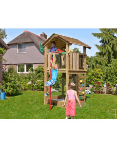 Jungle Cottage | Spielturm aus Holz mit Feuerwehrstange