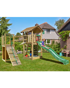 Jungle Cottage | Spielturm aus Holz mit Rutsche & Wackelbrücke