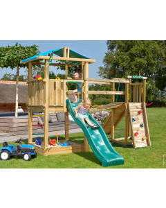 Jungle Hut | Spielturm aus Holz mit Rutsche & Wackelbrücke