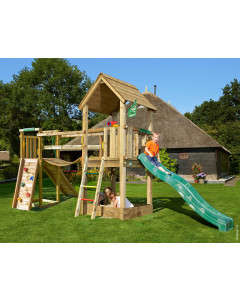 Jungle Club | Spielturm aus Holz mit Rutsche & Wackelbrücke