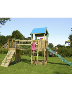 Jungle Castle | Spielturm aus Holz mit Rutsche & Wackelbrücke