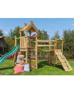 Jungle Teepee | Spielturm aus Holz mit Rutsche & Wackelbrücke