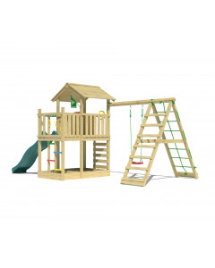 Jungle Chateau | Spielturm aus Holz mit Schaukel & Kletternetz