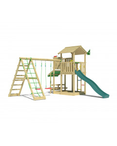 Jungle Veranda | Spielturm aus Holz mit Schaukeln & Kletternetz
