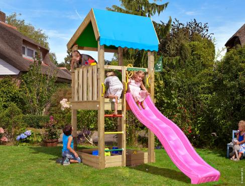 Jungle Nest | Klettergerüst aus Holz mit Rutsche & Marktstand