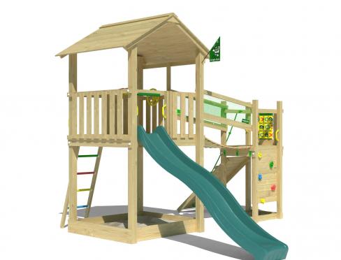 Jungle Fortress | Spielturm aus Holz mit Rutsche & Wackelbrücke